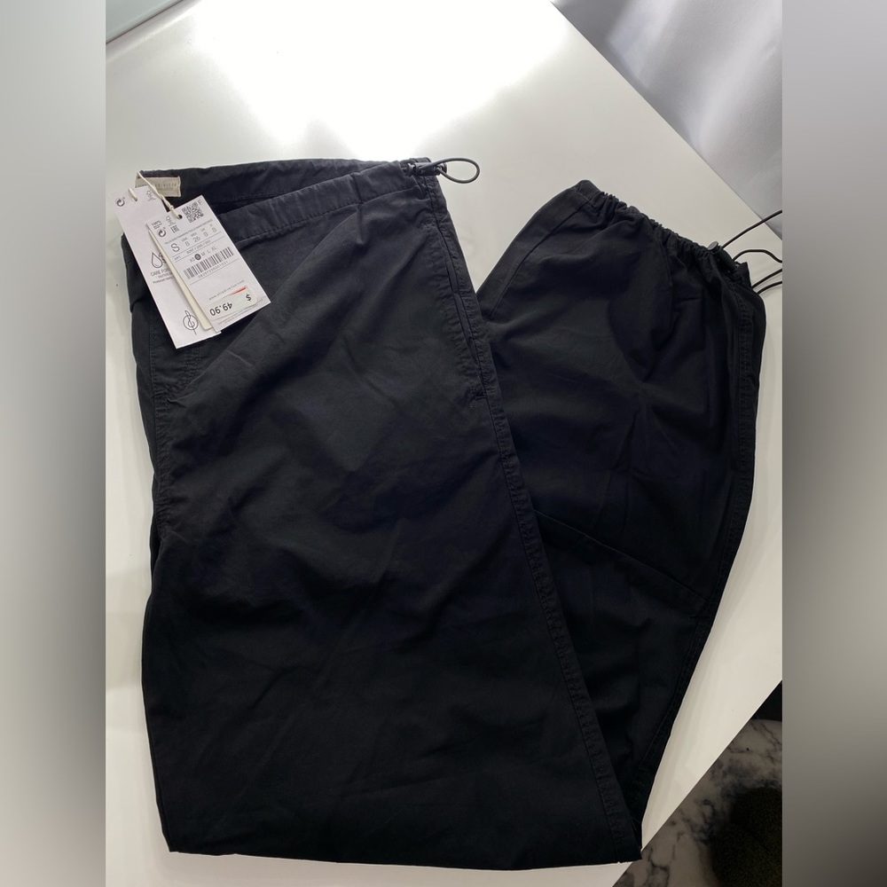 Stradivarius Black Poplin Parachute Pants